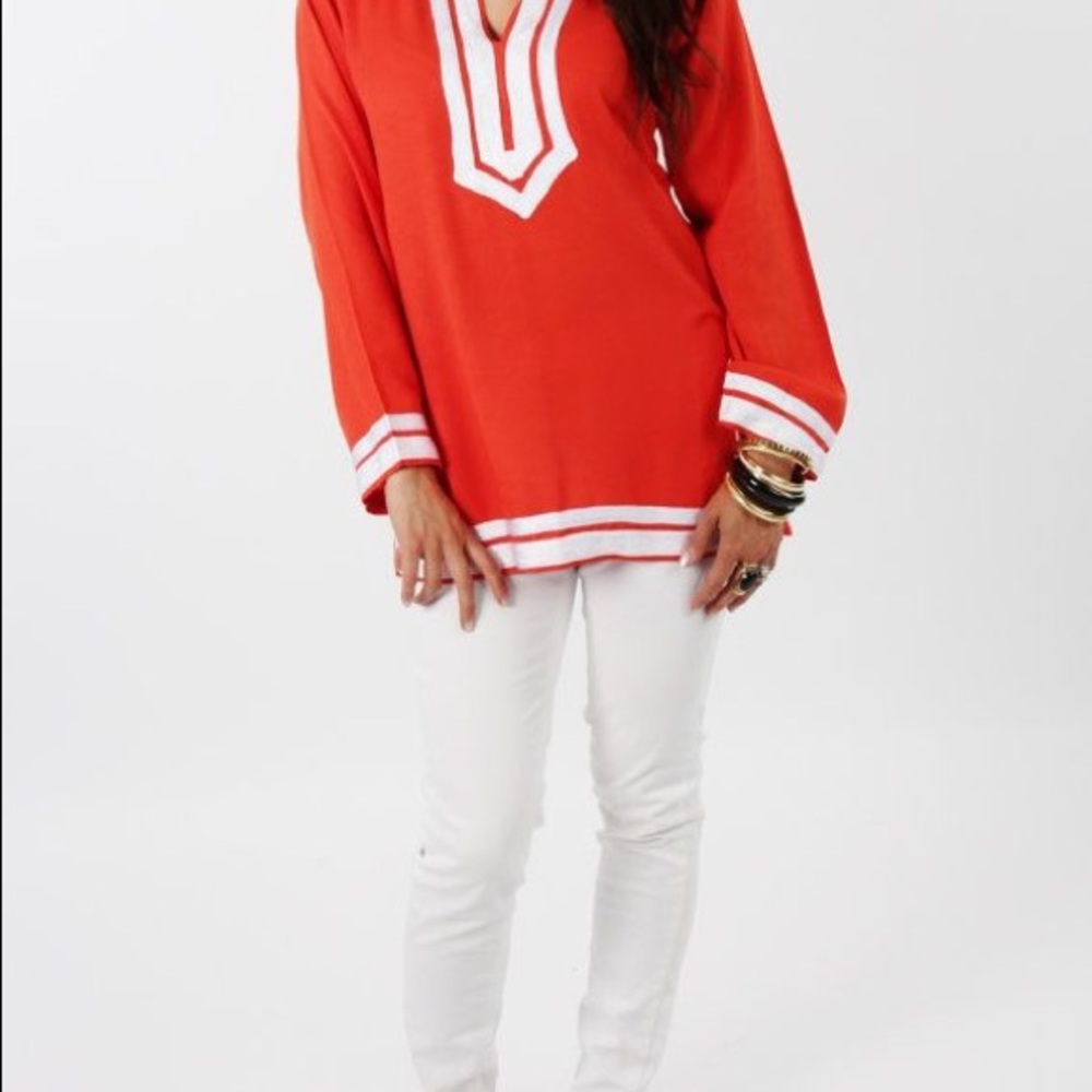 Tory Burch Orange & White Tunic